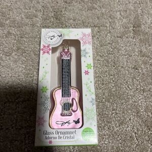 Dolly Parton -Christmas Guitar Pink Glass Ornament Decoration- NEW